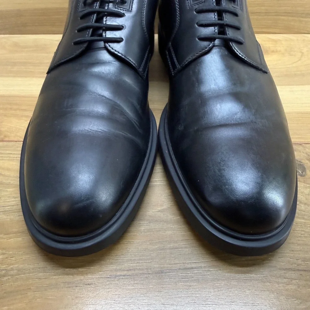 HUGO BOSS Black Leather Oxfords‎ Mens US 9 UK 8 Black Leather Slip On Stretch